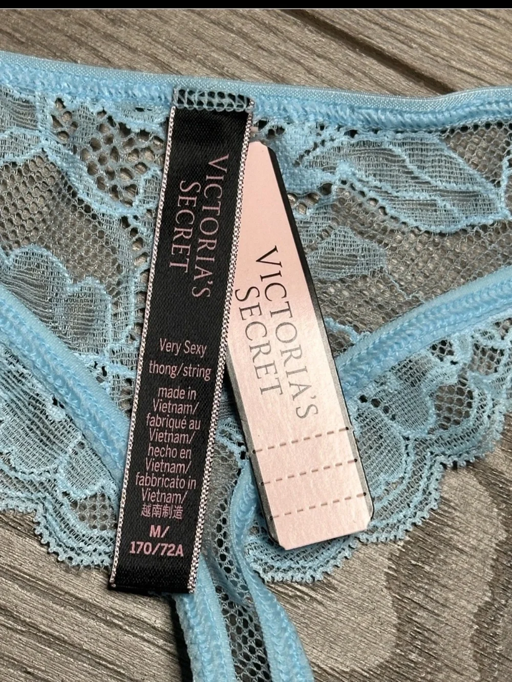 Victoria's Secret Very Sexy Lace Garter Slip And Thong Panty Set Blue Medium